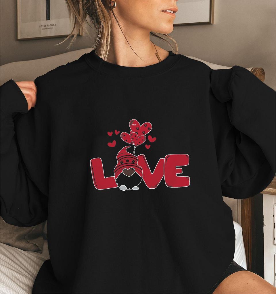 Valentine's Day LOVE Gnome Print Casual Round Neck Hoodie