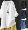 Women's Summer Solid Color Loose Plus Size Shirt Mid-length Buttons V-neck Comfortable Blouse