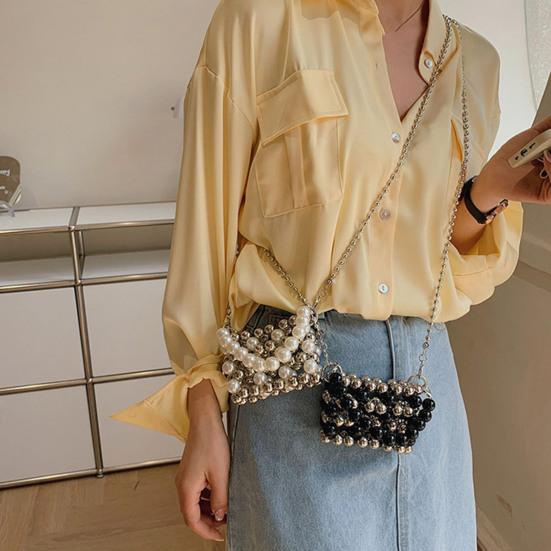Vintage Faux Pearl Purse Beaded Crossbody Bag with Removable Shoulder Strap Ladies Evening Clutch for Parties Street Office