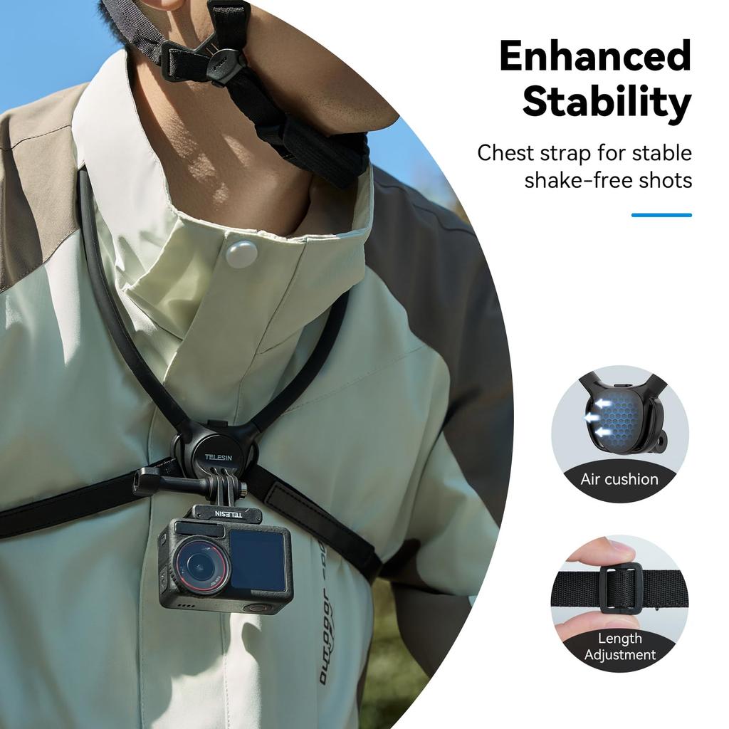 TELESIN Necklace Mount SE with Air Adjustable Chest Strap and Neck Holder for POV Compatible with GoPro Hero Insta360 Pro Action and AKASO 2.0