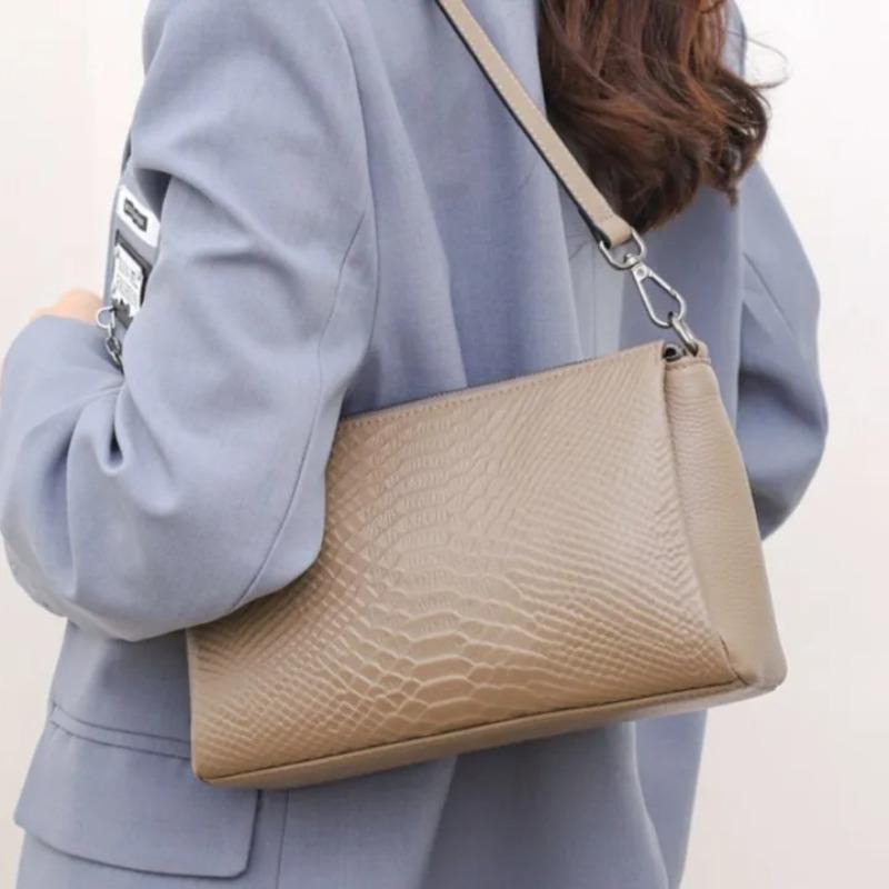Women's Genuine Leather Shoulder Crossbody Bag - Full-Grain Cowhide Mom Bag, Minimalist Versatile Commute Armpit Bag