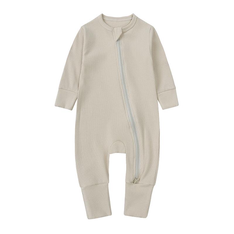 Newborn Autumn Wear Bodysuit: Long Sleeve, Mittens & Foot Cover, 0-24 Months, Solid Ribbed.