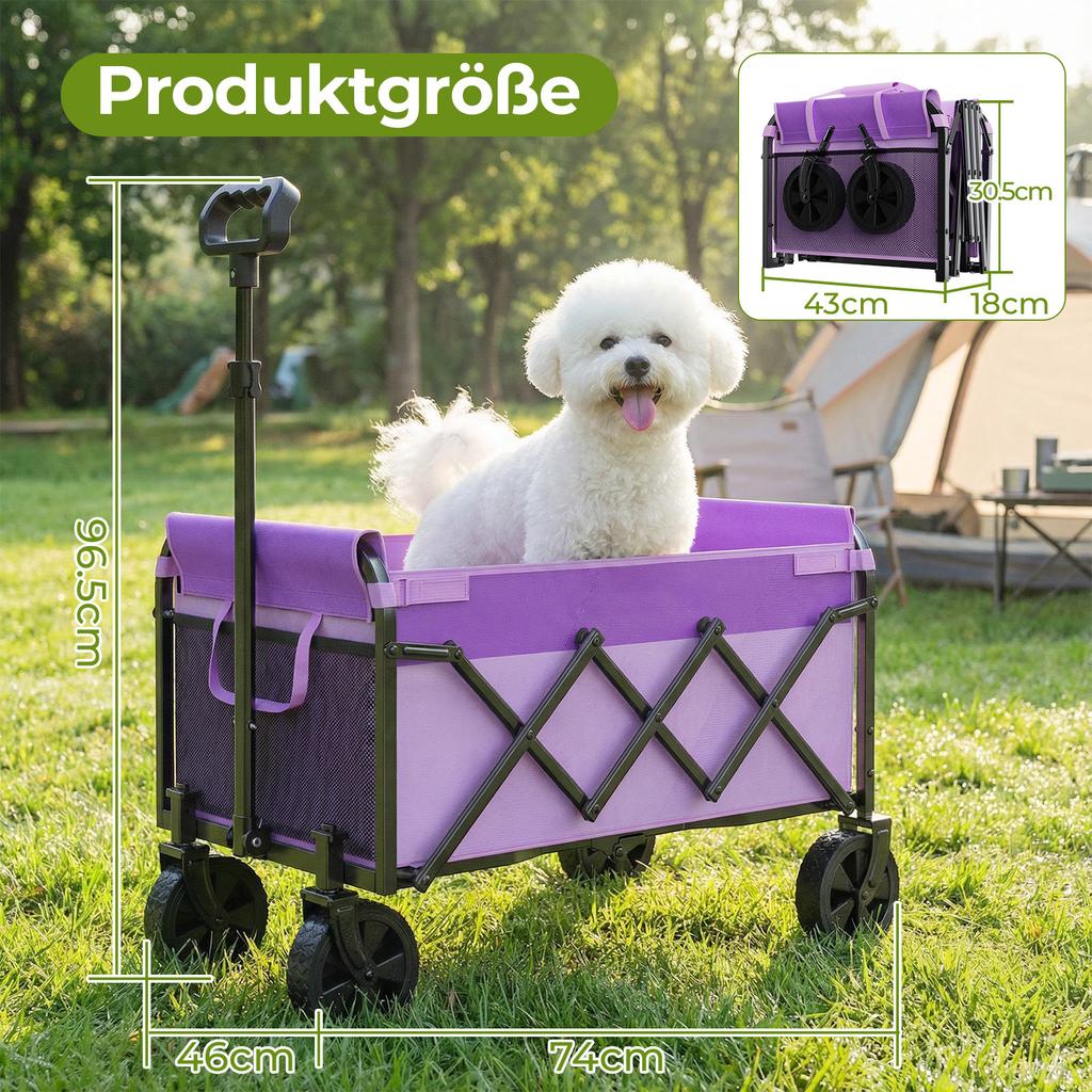 Mini Wagon Foldable Small 100KG, Hand Cart, Shopping Cart Camping Cart with Height-Adjustable Handle, Light & Space-Saving & Stable, Purple