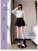 Women's Elastic High Waist Woolen A-Line Casual Shorts, Loose Fit, Autumn/Winter, Black.