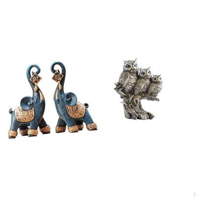 Modern Resin Elephant And Owl Figurine Sculpture Ornament Art Craft Collectible for Desktop Shelf