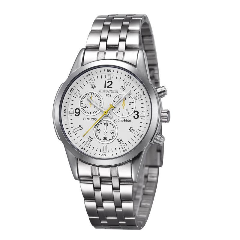 

KINGNUOS Ультратонкие часы со стальным ремешком на 3 глаза и 6 стрелок, водонепроницаемые часы со стальным ремешком, часы из синего стекла