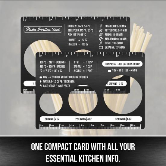 Pasta Portion Measure Tool with Cooking Guide Stainless Steel Kitchen Scale for Spaghetti Includes Unit Conversion & Cooking Time Chart Portable