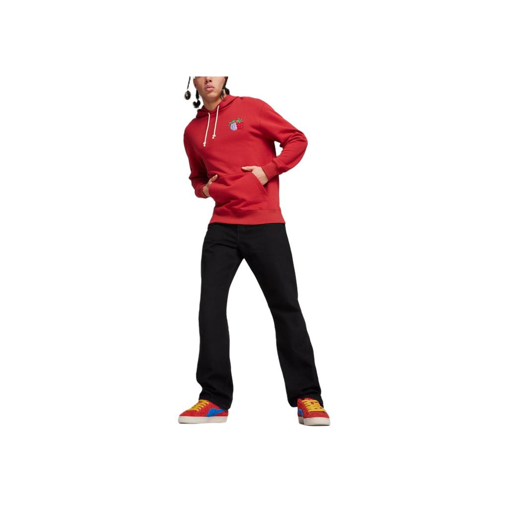 Puma X One Piece Hoodie Badge Print Long Sleeve Sweatshirt Men hoodies Burgundy 624666-24