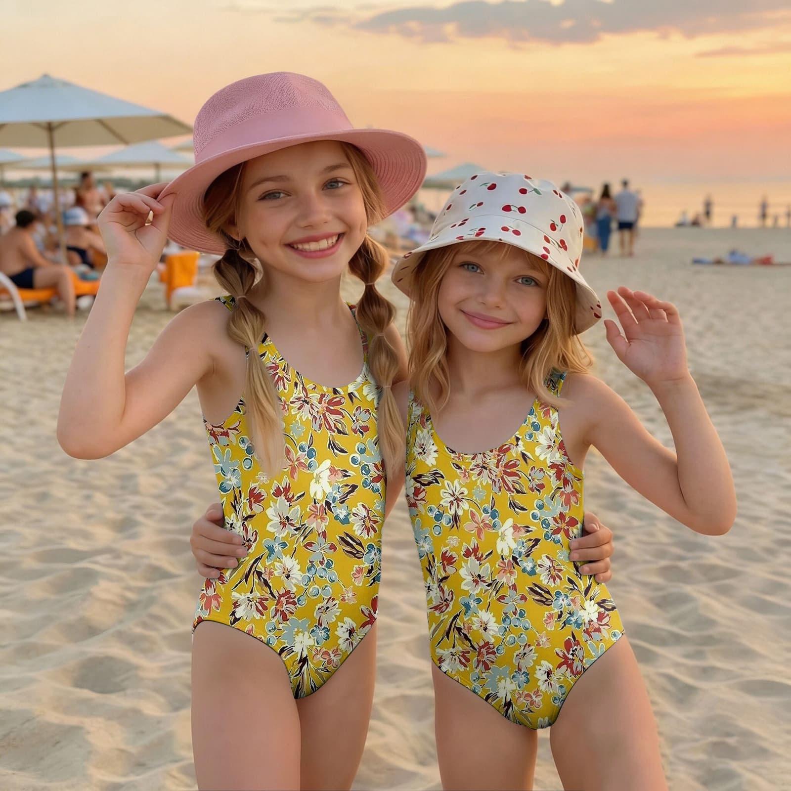 

Girls Floral Print One Piece Swimsuit Kids Summer Casual Beachwear Swimwear for Children Lightweight Comfortable Fit 90