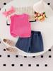 2026 Sommer Strick Oberteil ohne Ärmel mit Schleife & Gewaschene Jeansshorts Set