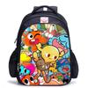 Zaino Scuola per Bambini, Testa Grande Gatto Blu Forrest Gump Scuola di Animazione, Tessuto Oxford Nero Resistente allo Sporco Grande Capacità.