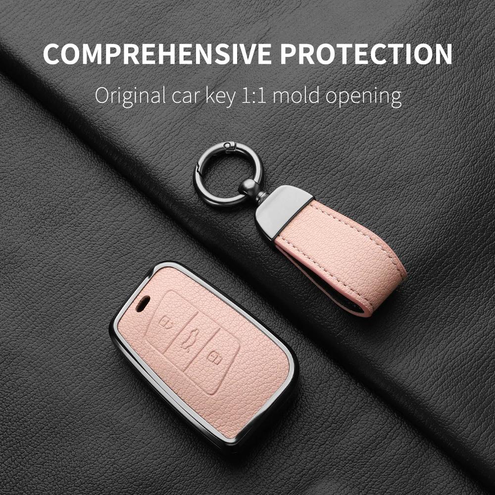 Metal And Leather Car Key Case Cover For Vw Volkswagen Passat B8 Cc Arteon Magotan Gte Skoda Fabia Superb A7 Kodiaq