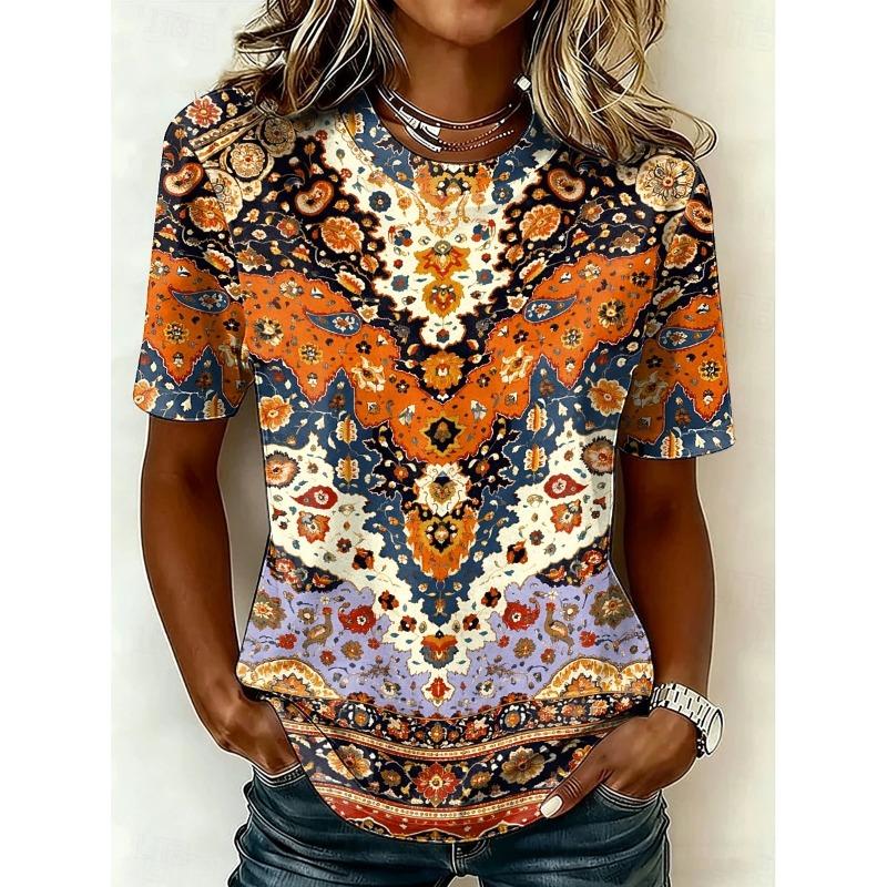 

Women s T Shirt Print Vintage Stylish Casual Short Sleeve Crew Neck Round Neck Regular Tops Summer Spring S