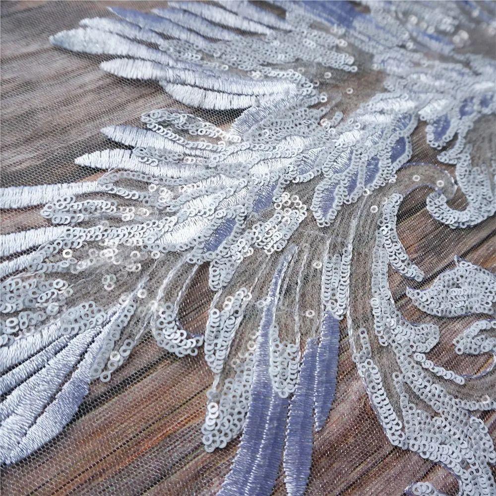 Patch Sequin Embroidery Sequin Appliques Phoenix Tail DIY Feather Appliques Sew On Patch Wedding Gown DIY Decoration
