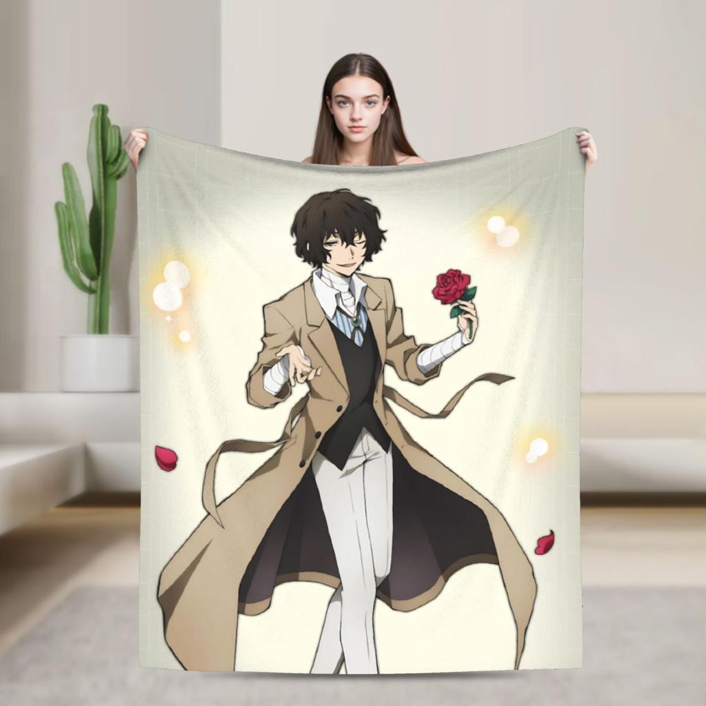 Anime Bungo Stray Dogs Blanket Coral Fleece Plush Print Multi-function Warm Throw Blankets for Sofa Bedroom Bedspreads