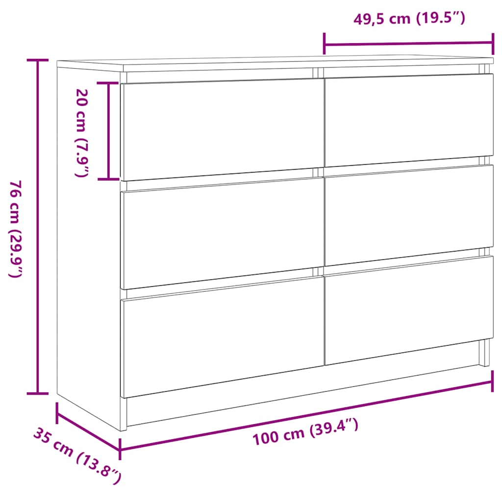 Sideboard Smoked Oak 100 x 35 x 76 cm Particle Board