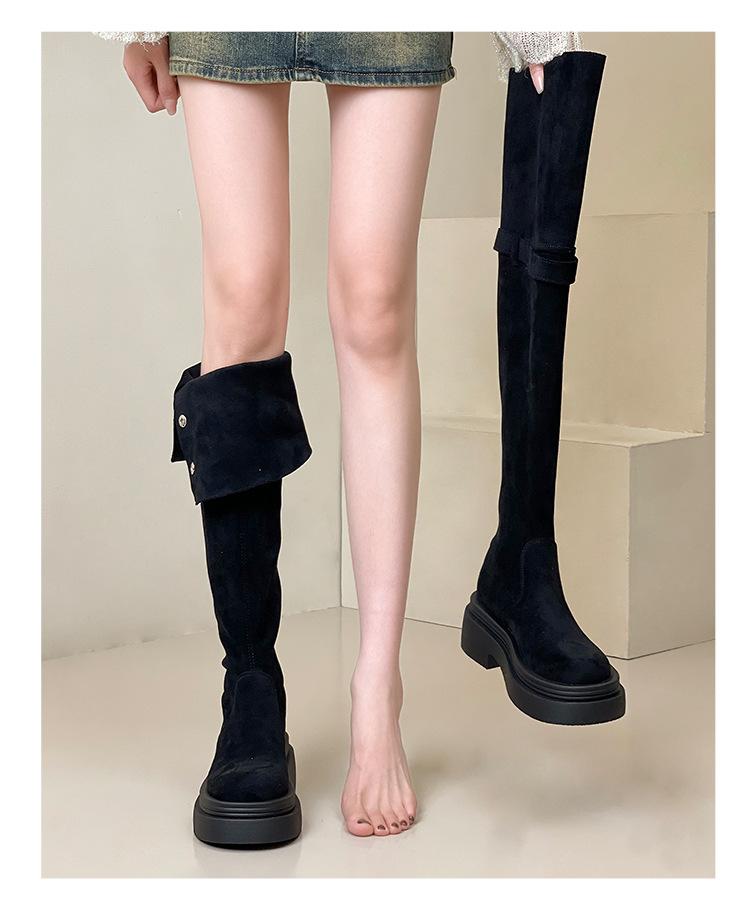 Women's over the knee long boots 2026 new style thick heel retro rivet large size suede two on knight boots