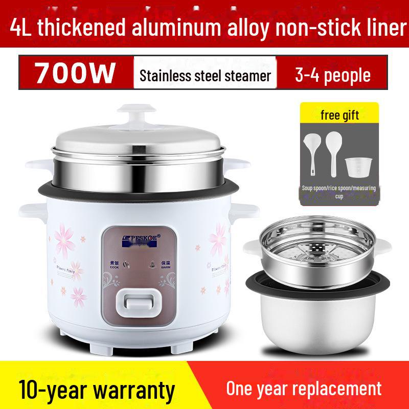 Compact Electric Rice Cooker, 5L Non-Stick, Serves 1-4, Classic Design for Small Households