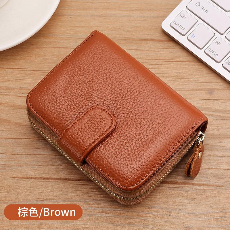 Neues RFID-Blockierendes Kompaktes Damenportemonnaie Multi-Karten-Organizer mit Reißverschluss Abnehmbarer Riemen Echtes Leder