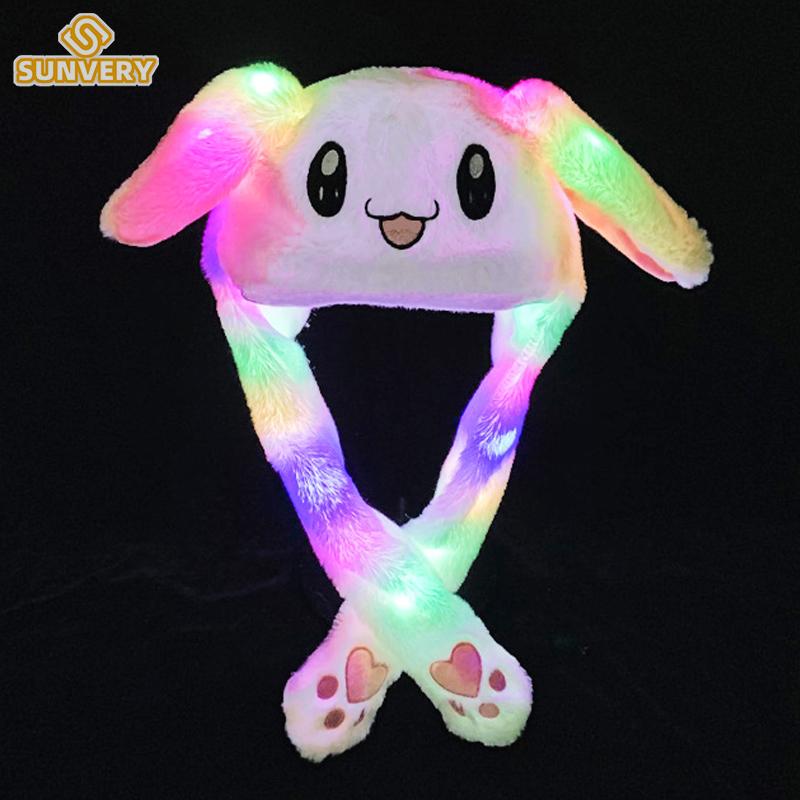 Non-Toxic Jumping Rabbit Hat Plush Ear Funny Glowing Ear Moving Bunny Hat Cosplay Halloween Christmas Party Hat 5-18 Years And Adult