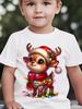 Christmas and Summer Children's Fashionable T-shirt, Spotted Deer Lantern Cartoon Pattern Printed Casual Parent-child Top