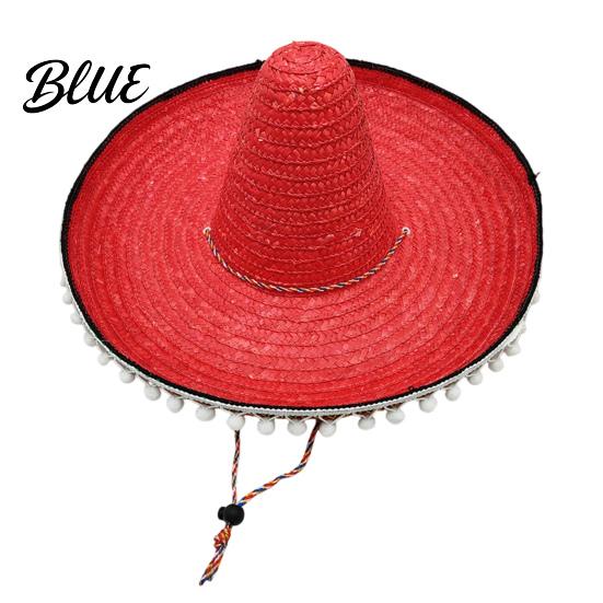 Jasny Design Kapelusz Meksykański Sombrero z Kolorowymi Pomponami Styl Hawajski Pleciony Słomkowy Kapelusz Przeciwsłoneczny Szerokie Rondo Lekki Kostium Imprezowy na Lato Plażę Podróże