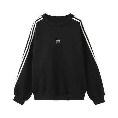 Sudadera Negra con Lazo de Tres Barras para Mujer Otoño Holgada Fina Versión Coreana de la Chaqueta