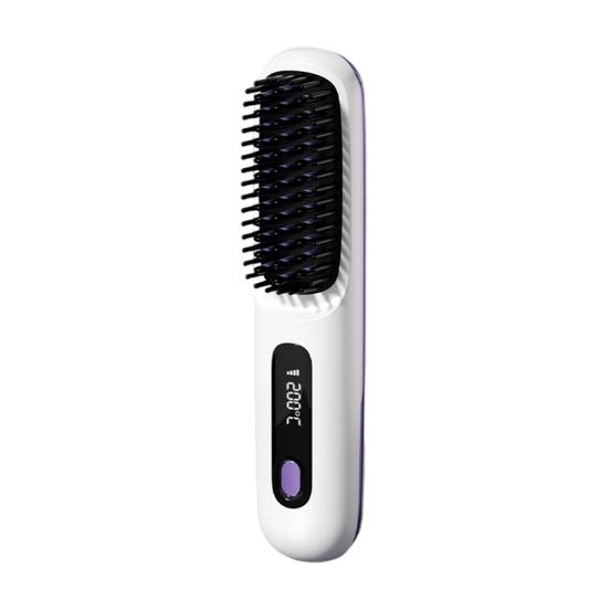 Cordless Hair Straightener Brush 3 Temperature LCD Display Hair Straightening Comb USB Rechargeable Fast Heating Electric Hot Brush