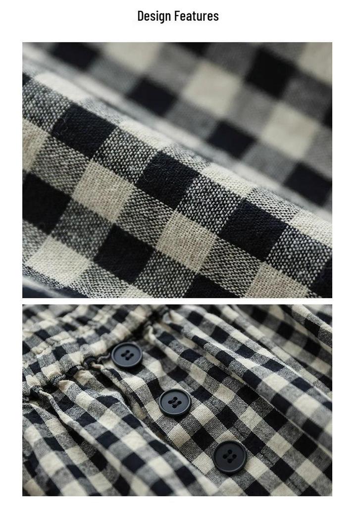 Women's Retro Plaid High-Waisted Wide-Leg Cropped Pants - Summer Lightweight Style