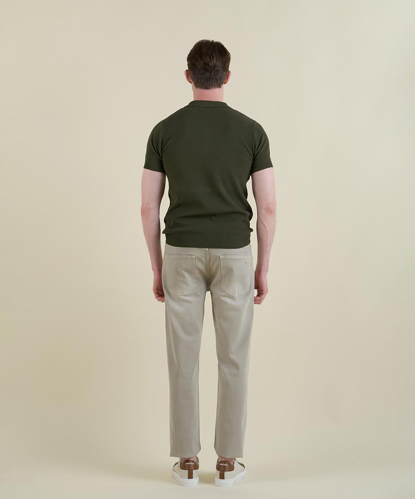 PANICALE Khaki Short-Sleeve Zip-Up Polo Knit