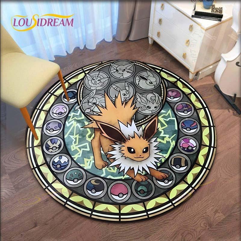 Cartoon Pokemon Runder Teppich für Wohnzimmer Teppich Bodenteppich Badematte Schlafzimmerteppich für Kinderzimmer Fußmatte