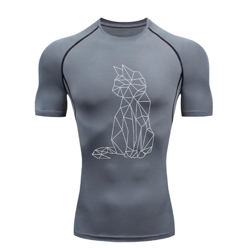 Polygon Cat  Men's Sports T-Shirt Training Fitness Compression Workout T-Shirt Rashgard Tops Tee Short Sleeve T-Shirt Men