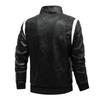 Men's Leather Stand Collar Motorcycle Leather Jacket Fashionable Color Block Coat