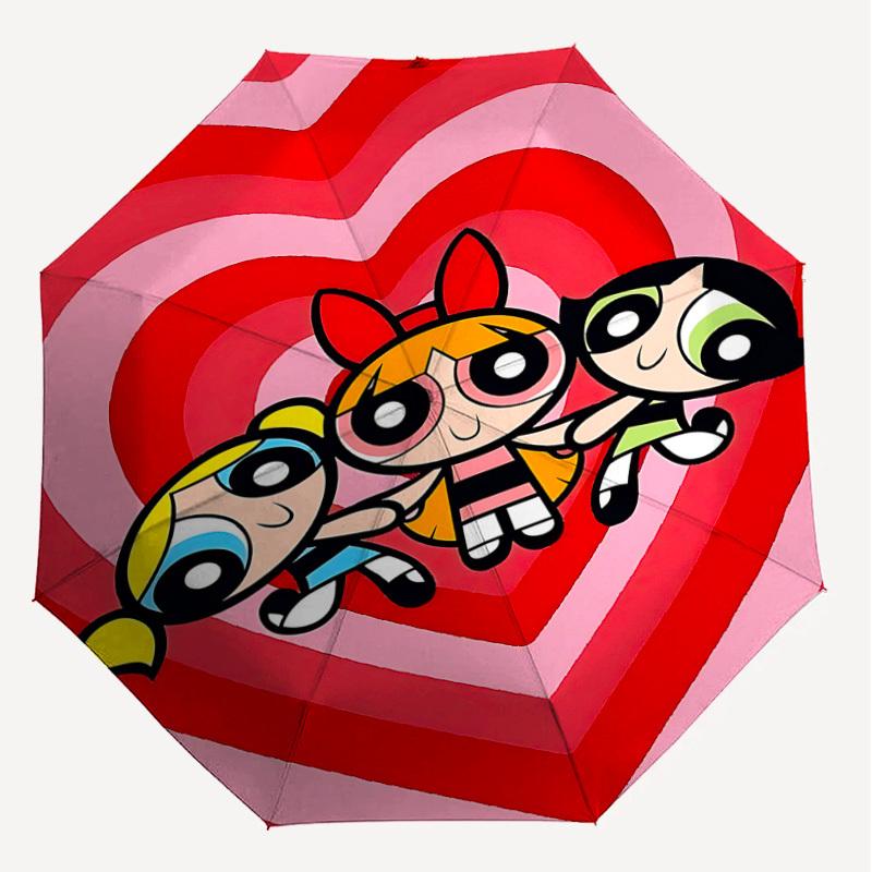 1PC Warner Powerpuff Girls Automatic Open/Close Umbrella with Windproof, 73-Rib Sturdy Canopy, Durable Ribs1290A