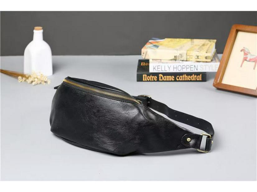Men's Multi-Functional Leather Crossbody Chest Bag with Large Capacity for Outdoor Sports
