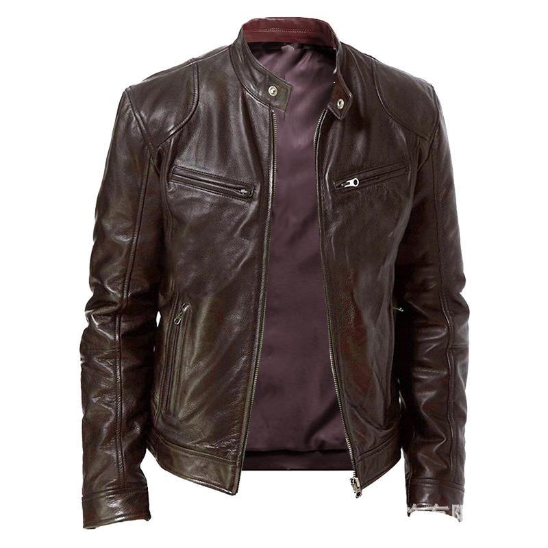 Spring and Autumn popular men's leather jacket European and American men's PU leather jacket locomotive windproof jacket men