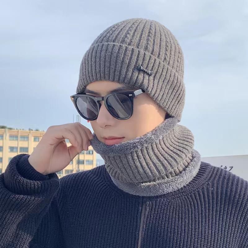 Knitted Hat Men's New Warm and Velvet Fashionable Wool Hat Casual Scarf Ear Protection Hat Thick Korean Cold Hat