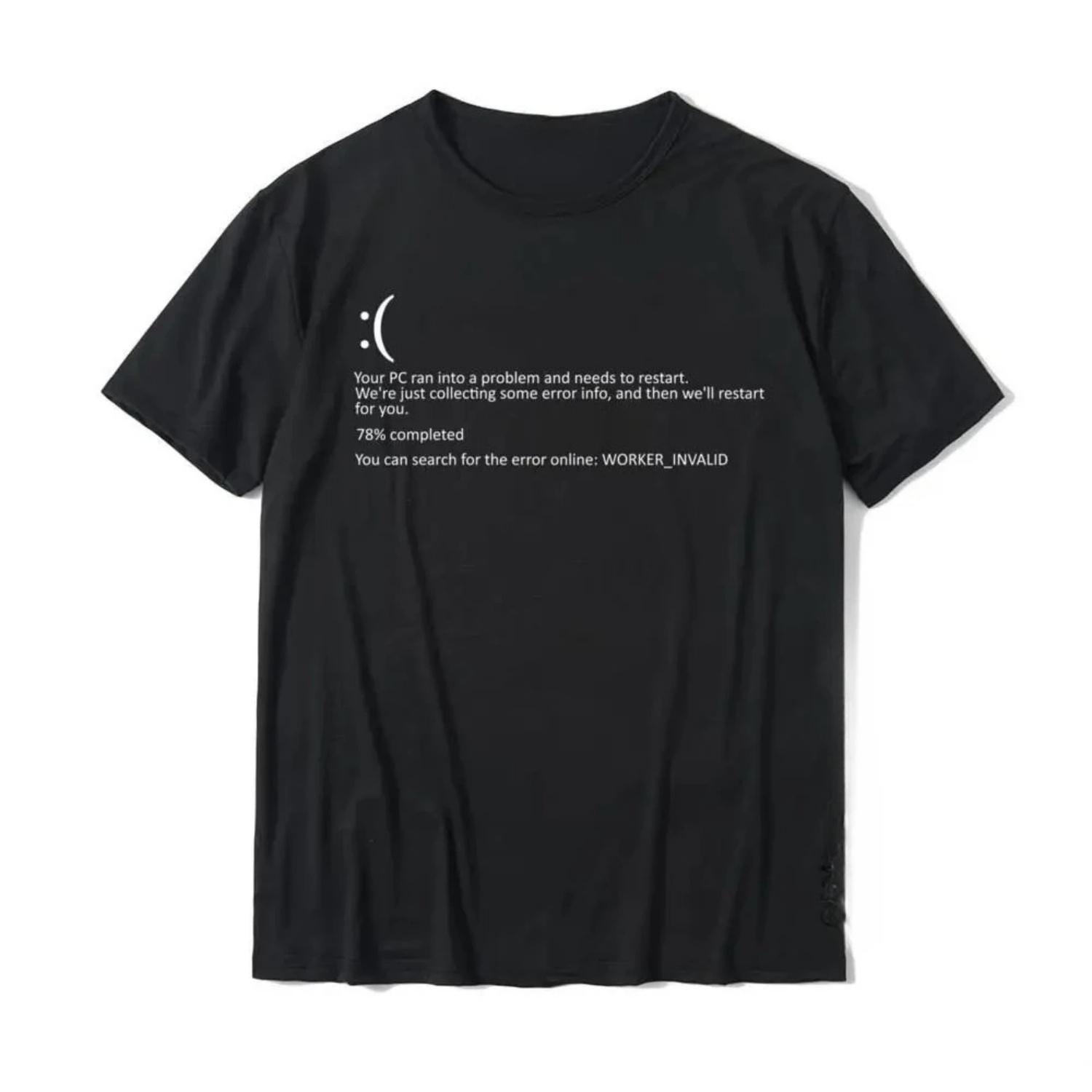 Funny Blue Screen Of Death BSOD Crash Nerd Computer Costume Top T-Shirts Camisa New Coming  T Shirt Camisa Cotton S чёрный