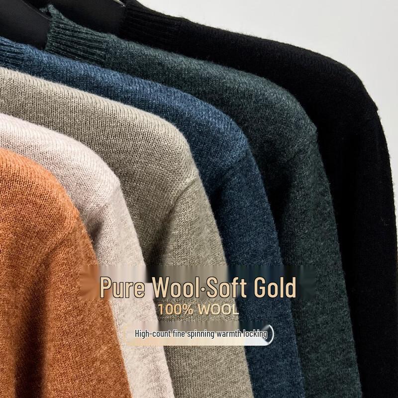 Hengyuanxiang Men's 100% Wool Crew Neck Long-Sleeve Sweater