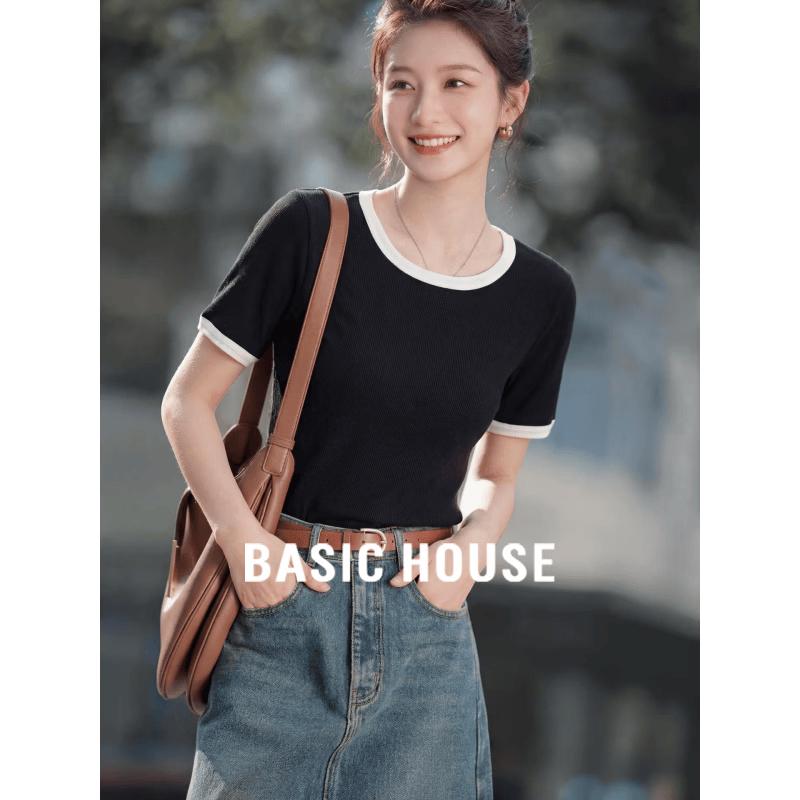 Basic House Women s Short Sleeve Round Neck T-shirt L