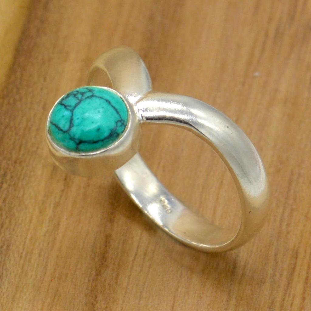 Türkiser handgefertigter Ring aus 925er Silber, Geschenk für Sie, zierlicher minimalistischer Edelsteinring für Frauen, Muttertagsgeschenk
