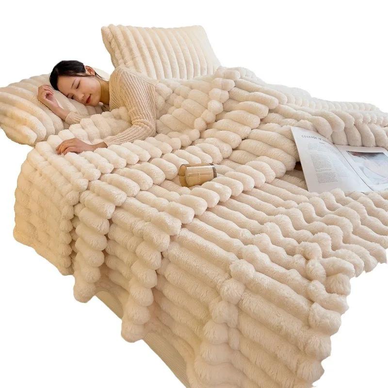 Thicken Imitation Rabbit Fur Plush Warm Breathable Sofa Blanket Blanket for Office Home Travel Autumn Winter Blanket Soft Fluffy