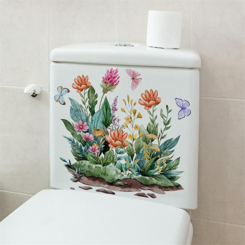 Bathroom Flower Toilet Stickers Diy Removable Butterfly Wall Decals Self-Adhesive Wallpaper Home Decoration