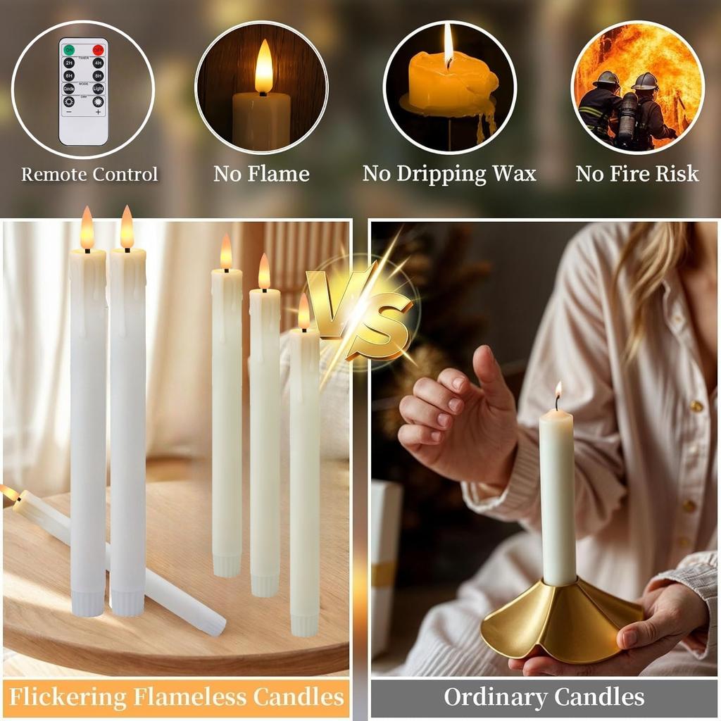 Flameless Taper Candles with Remote Timer LED Candlesticks Battery Operated Flickering Window Candle for Christmas Wedding Decor