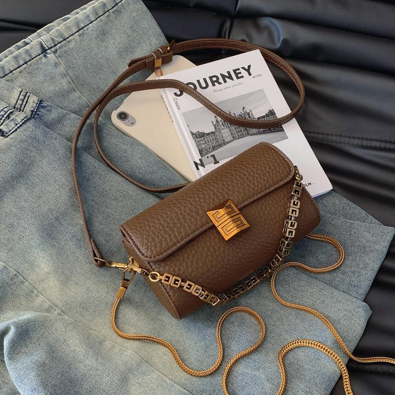 

High-end bag women s 2025 trend high-end niche lychee pattern chain small square bag versatile single shoulder messenger bag
