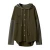 Women's Oversized Casual Long-Sleeve Button-Up Hoodie Knit Patchwork Hoodie With Pockets