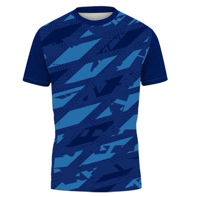Men Sports Short Sleeve T-Shirt High Elastic Red Blue Black Brush Stroke Print Breathable Slim Training Top