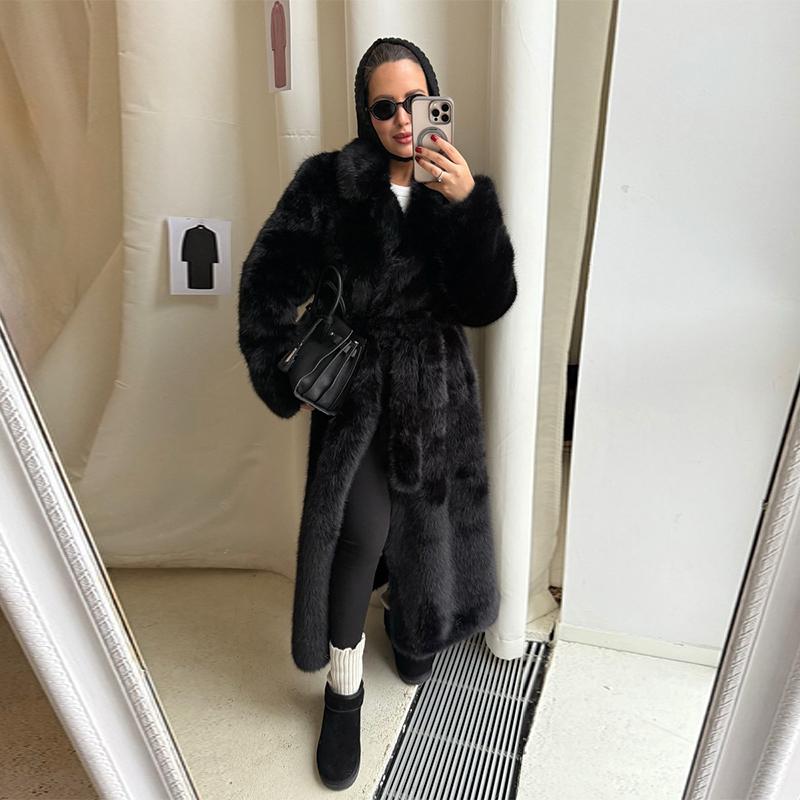 

Artificial Mink Fleece Coat Belt Thickened Warm Coat Ladies Fashion Classic Fleece Winter Warm All-match Coat S