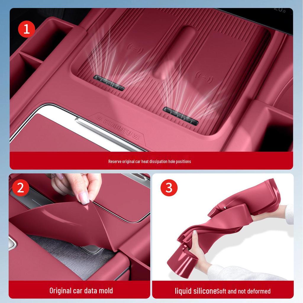 NIO ES9 Center Console Silicone Protective Pad with Full Coverage Cup Holder and Interior Storage