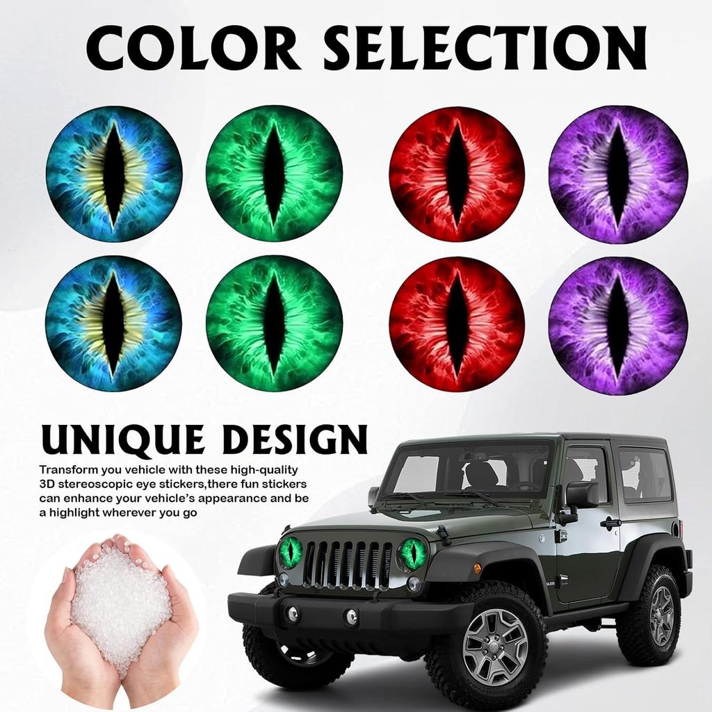 2PCS Beast Eyes Headlight Decals for Jeep, 3D Cool Beast Eyes Light Decoration Stickers, Waterproof Car Body Window Bumper Round Decal Compatible